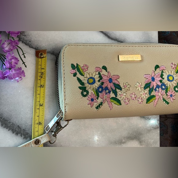 Kenzie Beige Zip-Around Floral Embroidered Wristlet Wallet, colorful flowers - Picture 8 of 9